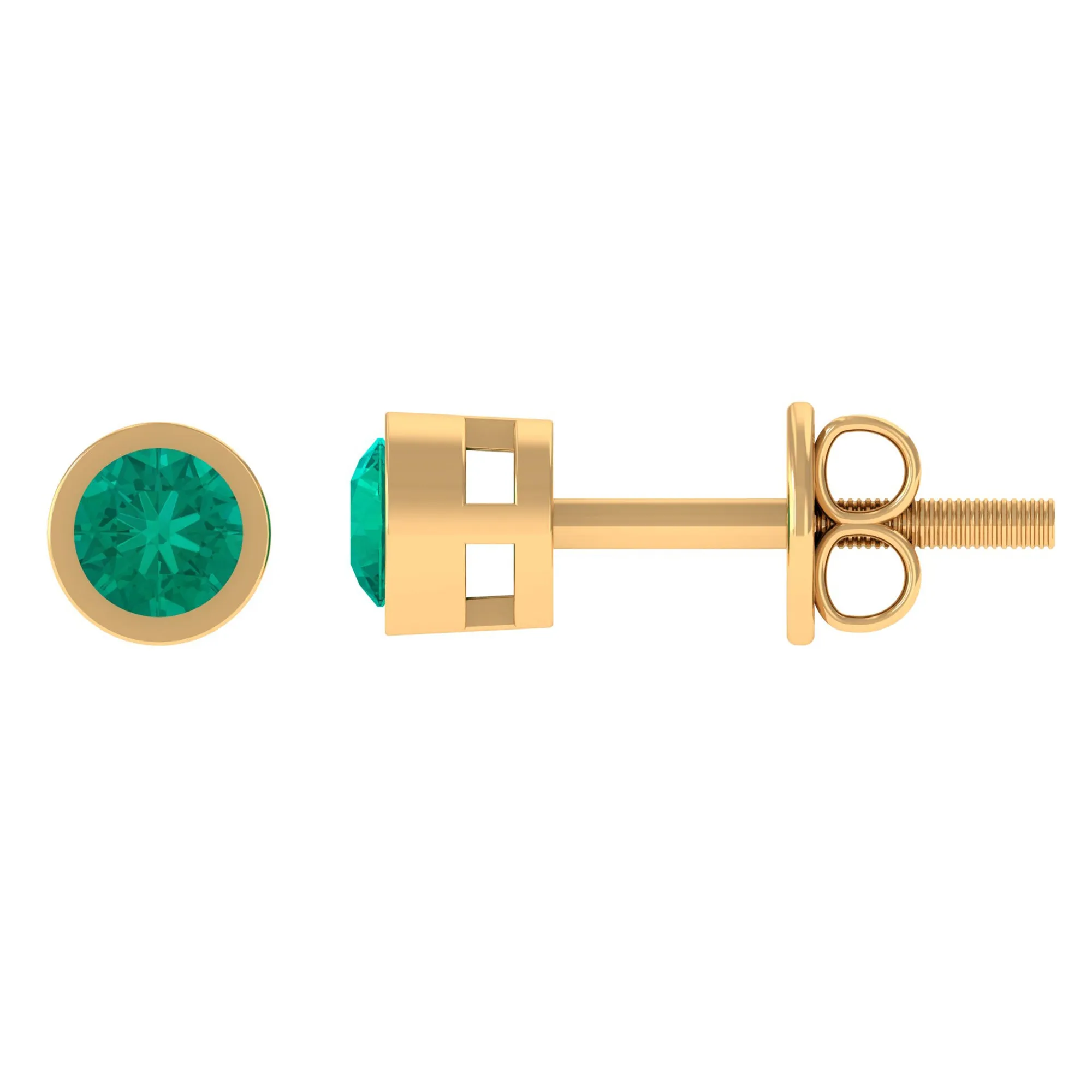 Dainty Emerald Bezel Set Solitaire Stud Earrings