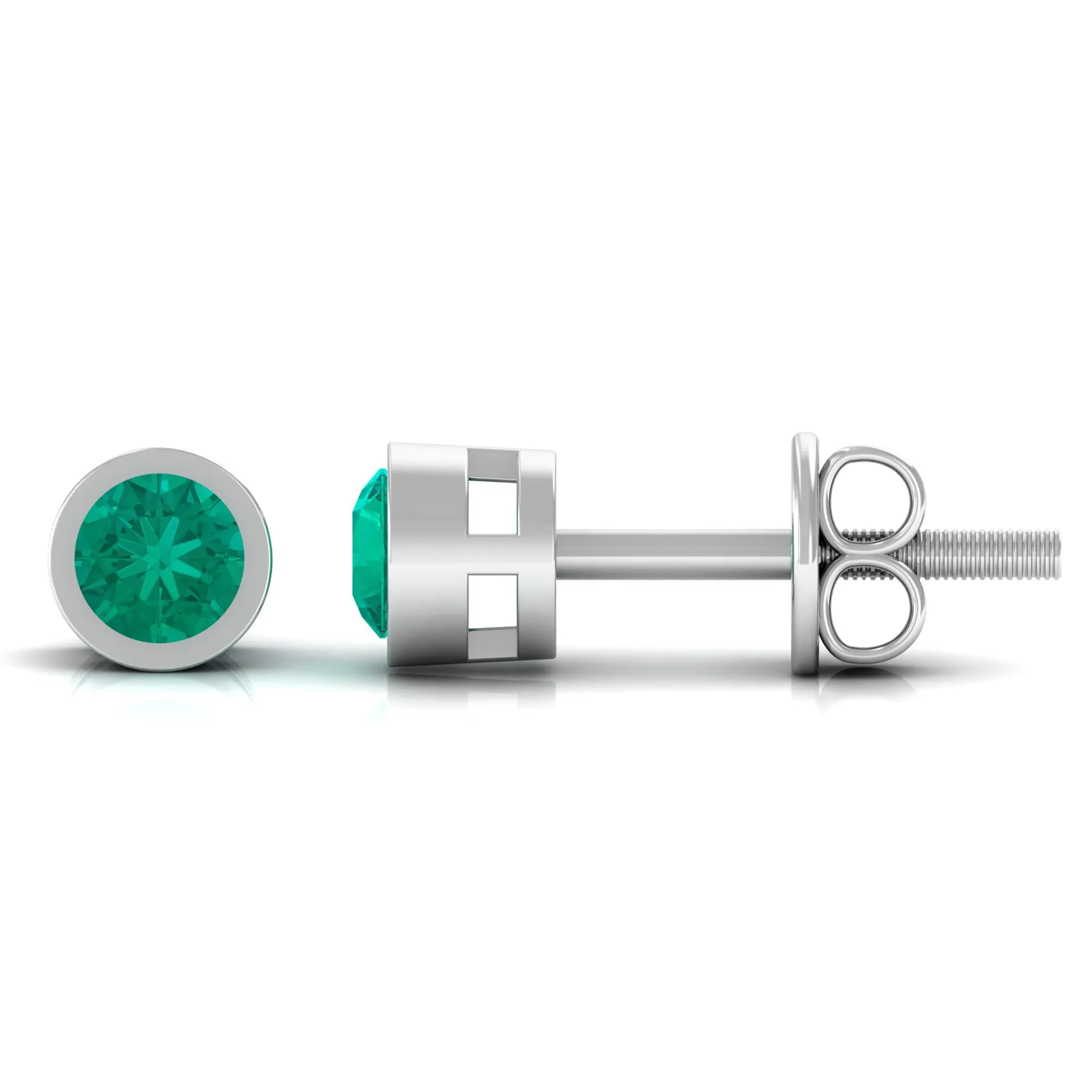 Dainty Emerald Bezel Set Solitaire Stud Earrings