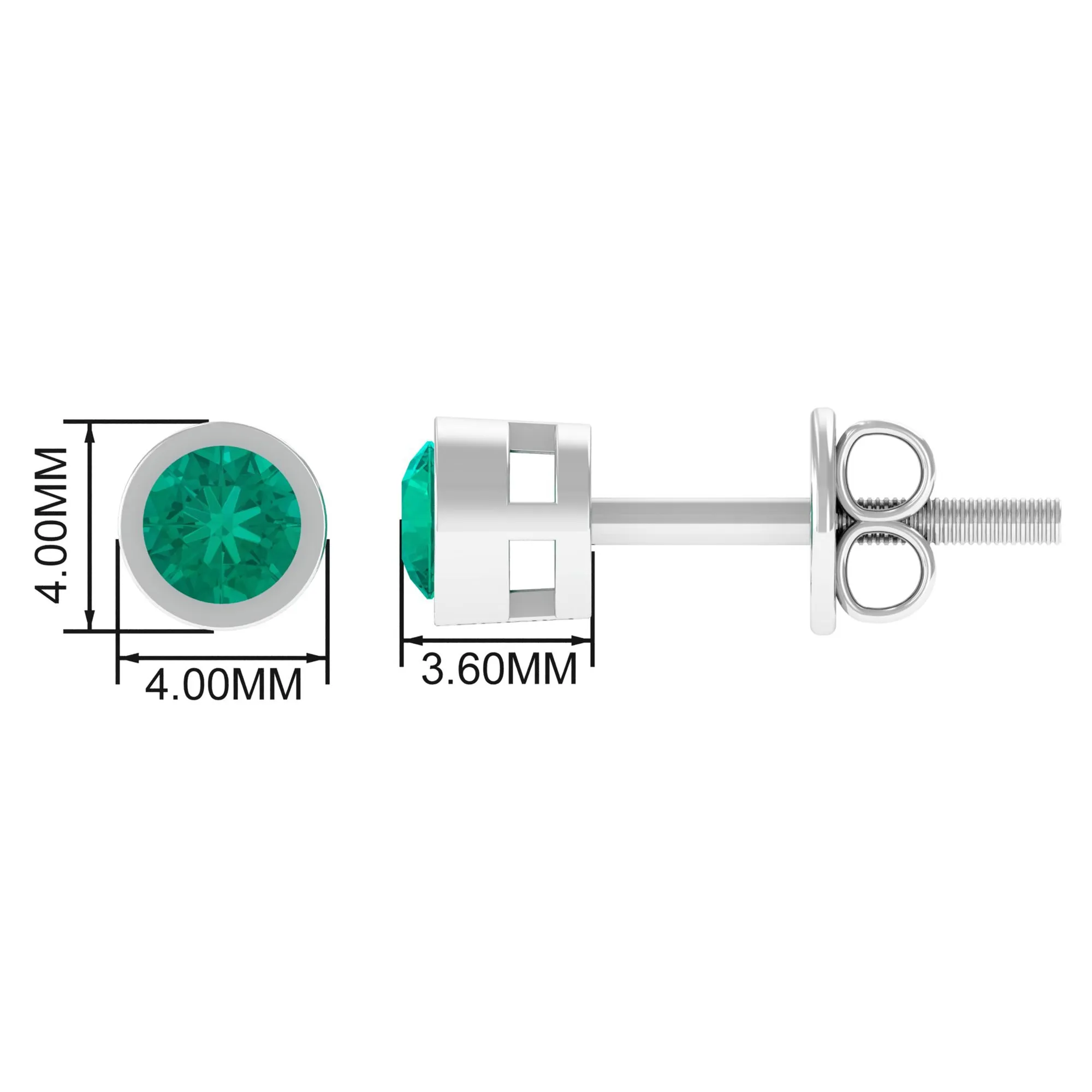 Dainty Emerald Bezel Set Solitaire Stud Earrings