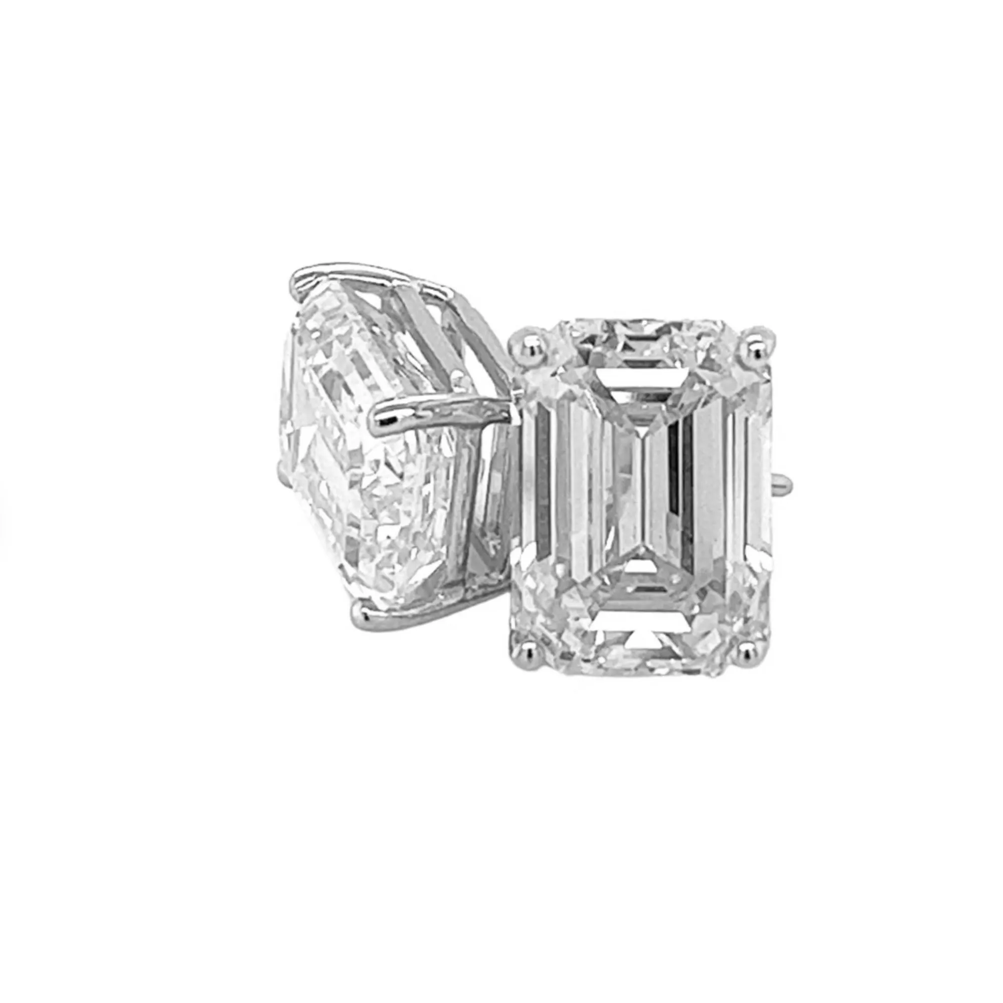 Diamond Stud Earrings - Emerald Cut Four Carats Each Ear