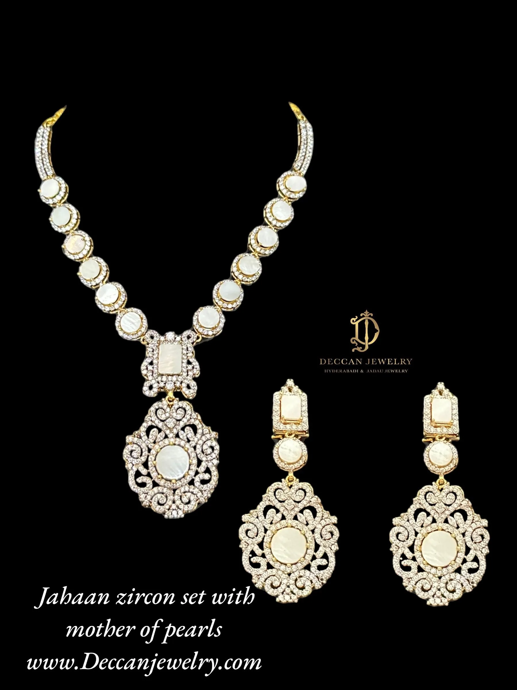 DNS117 zircon with mother of pearl necklace earrings set ( READY TO SHIP )