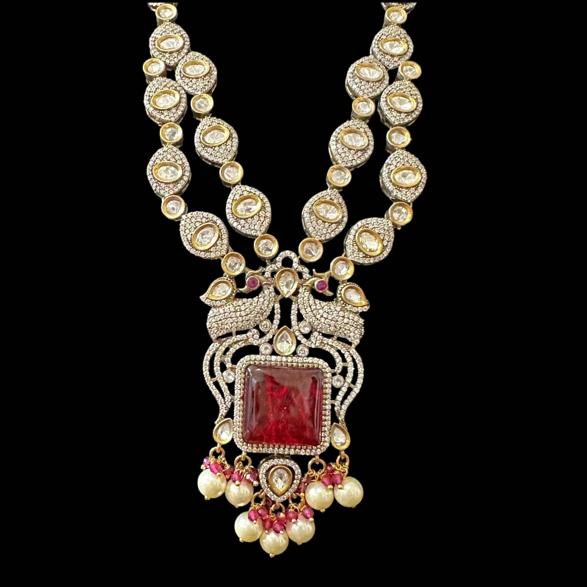 DNS83 Victorian inspired necklace with earrings in red ( READY TO SHIP)