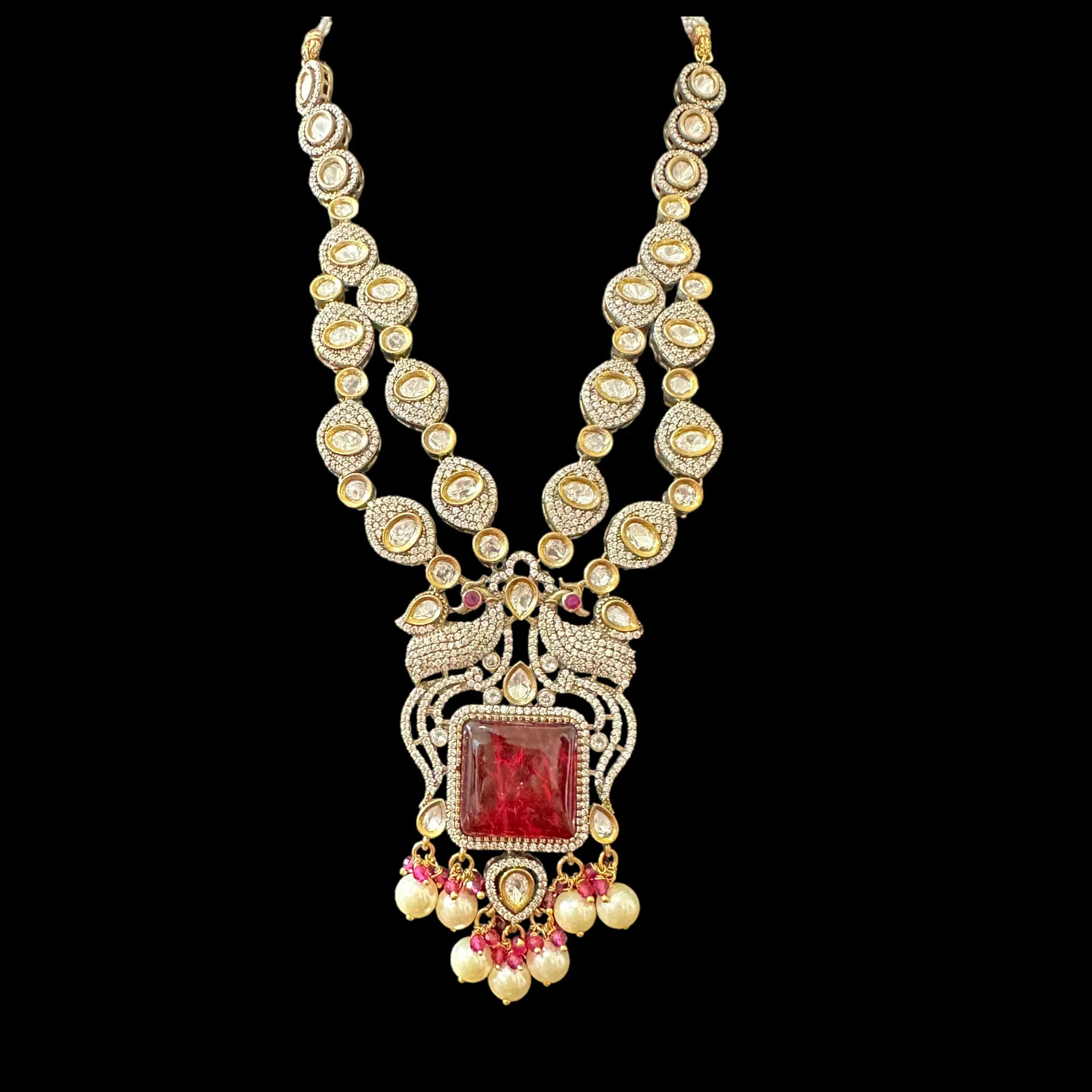 DNS83 Victorian inspired necklace with earrings in red ( READY TO SHIP)