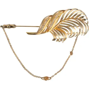 Dolce & Gabbana Gold Tone 925 Sterling Silver Leaf Crystal Chain Brooch