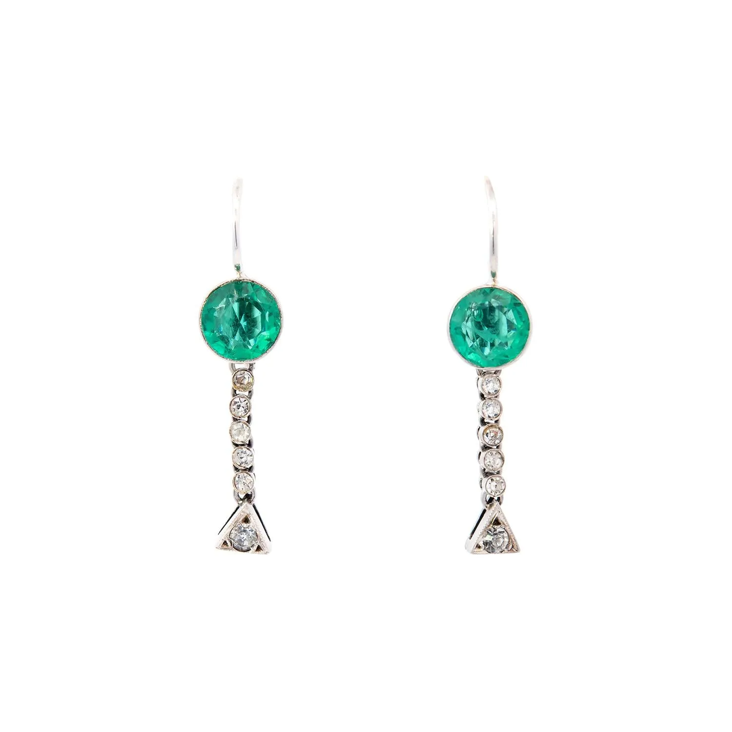 Edwardian Sterling Silver Synthetic Emerald and Paste Earrings