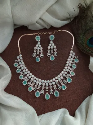 Elegance in Pastels: Rose-Gold Diamond Look Zircon Necklace Set