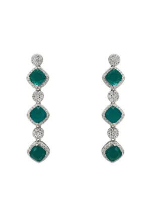 Elena Drop Earrings Emerald Silver