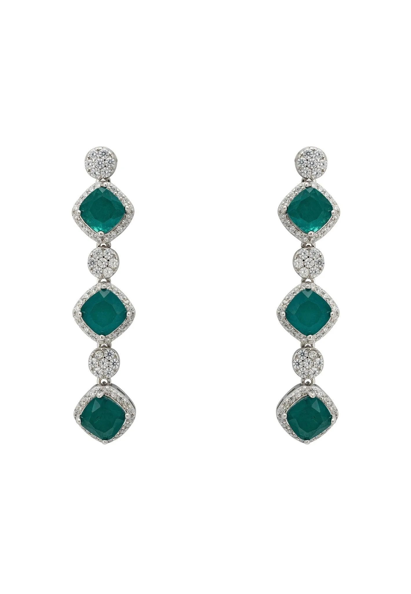 Elena Drop Earrings Emerald Silver