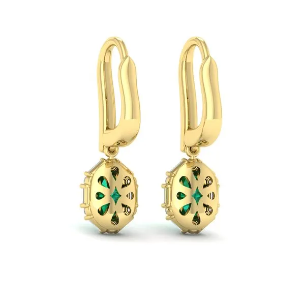 Emerald & Diamond Drop Earrings in 14K Yellow Gold