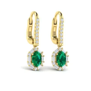 Emerald & Diamond Drop Earrings in 14K Yellow Gold