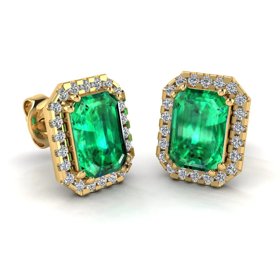 Emerald and Diamond Halo Stud Earrings - EHAEE