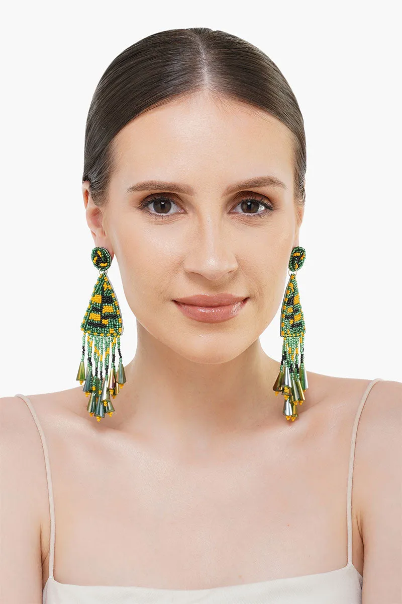 Emerald Beaded Drop Earrings