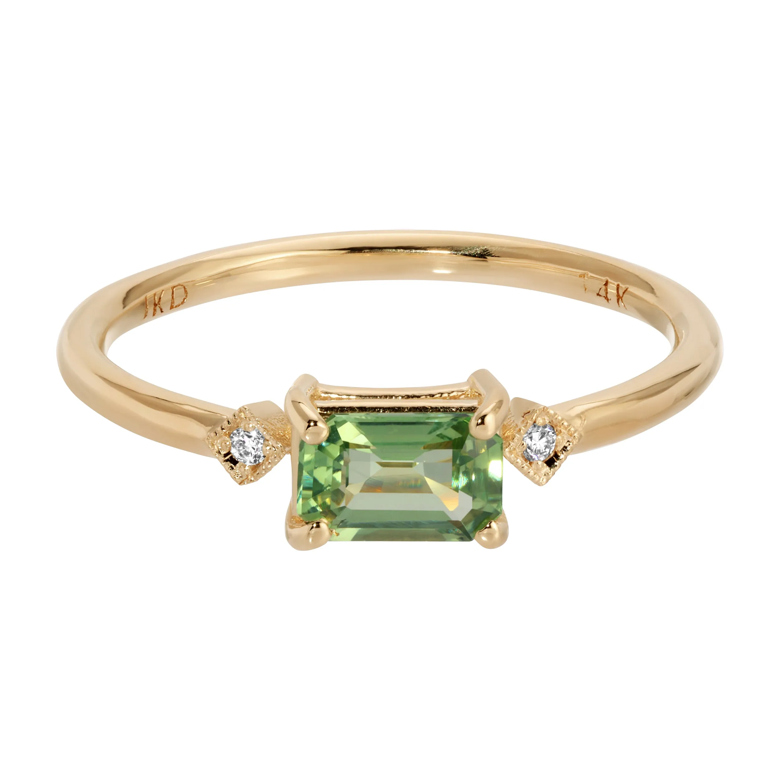 Emerald Cut Green Sapphire Square Deco Ring (ready to ship option)*