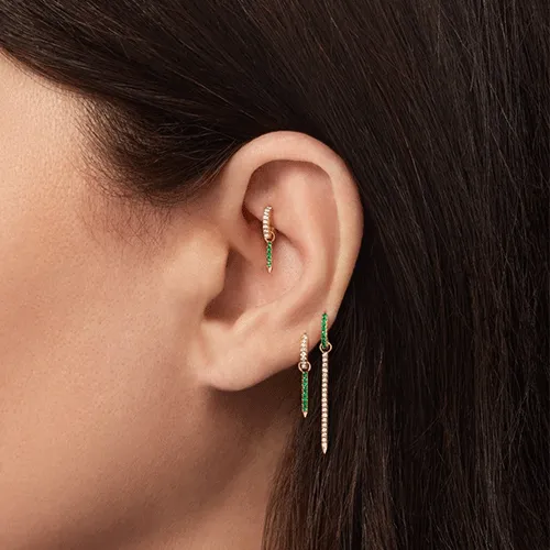 Emerald Eternity Hoop Earring by Maria Tash in Yellow Gold