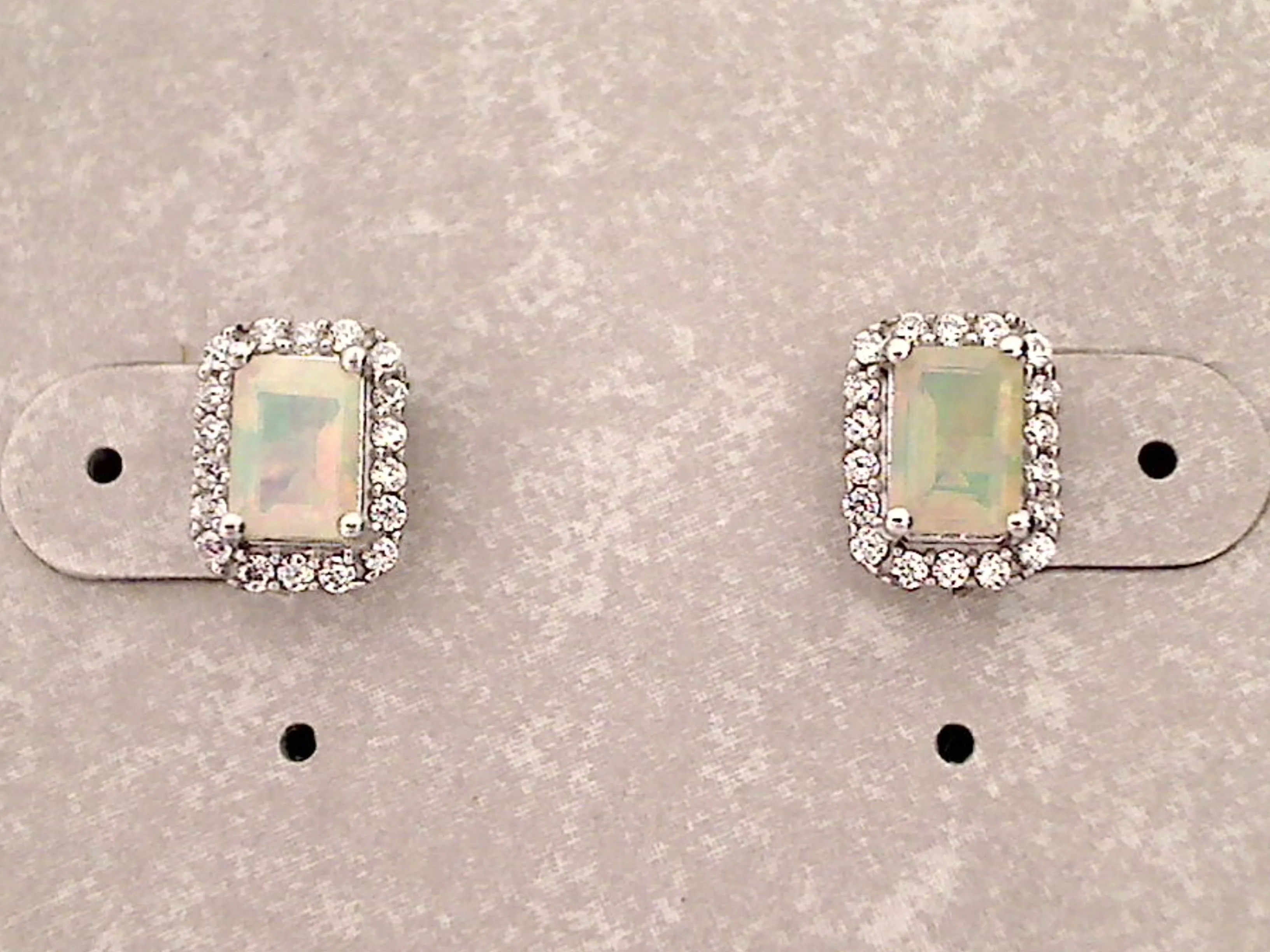 Ethiopian Opal, CZ, Sterling Silver Post Earrings