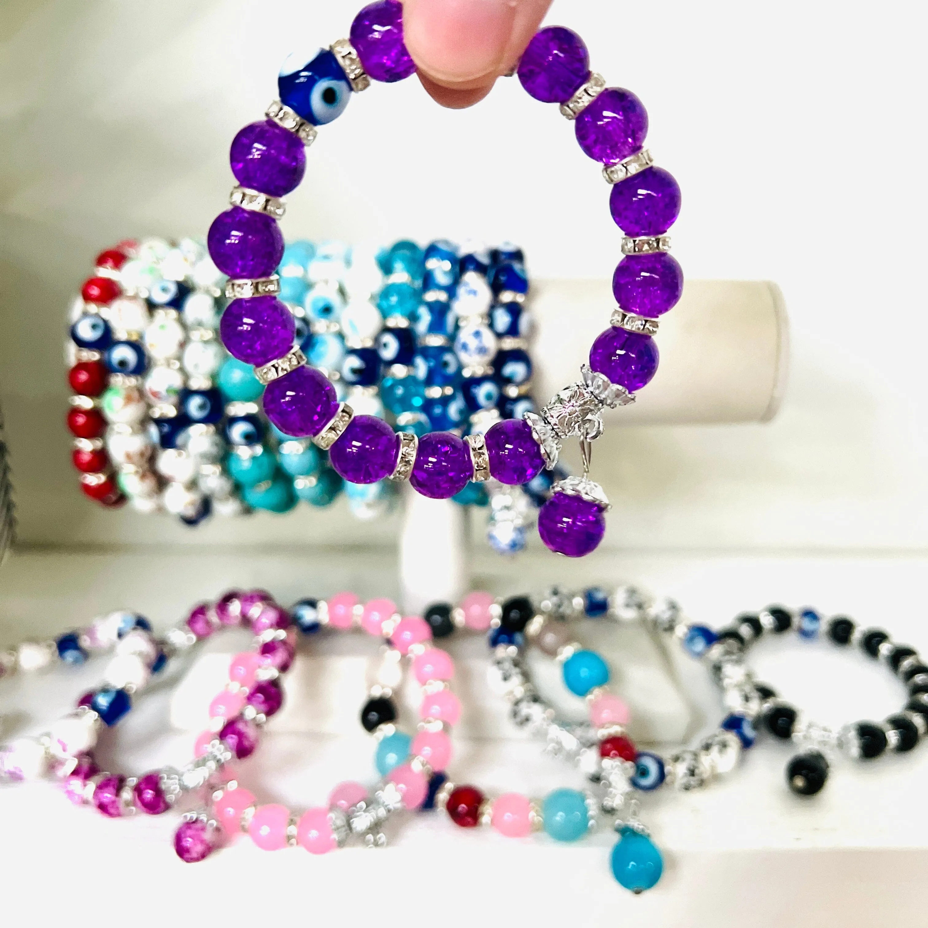 Evil Eye Dangle Glass Bead Bracelets