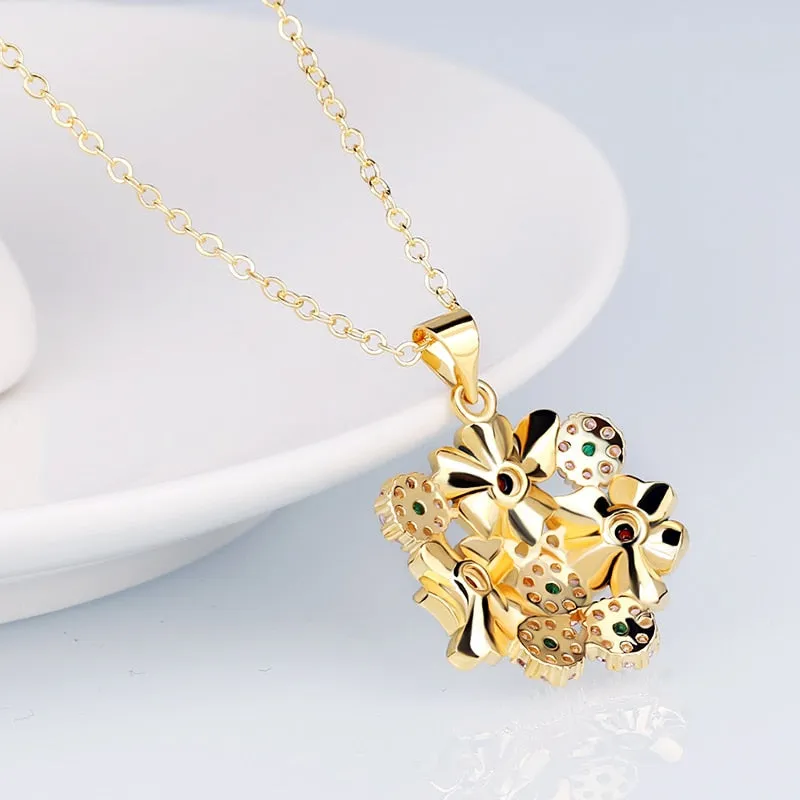 Exquisite Colorful Flower Enamel Pendant Necklaces in 925 Sterling Silver