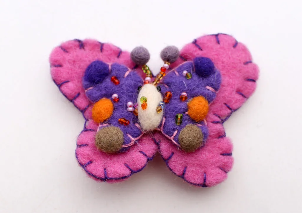 Felt Butterfly Brooch with Beads Decoration