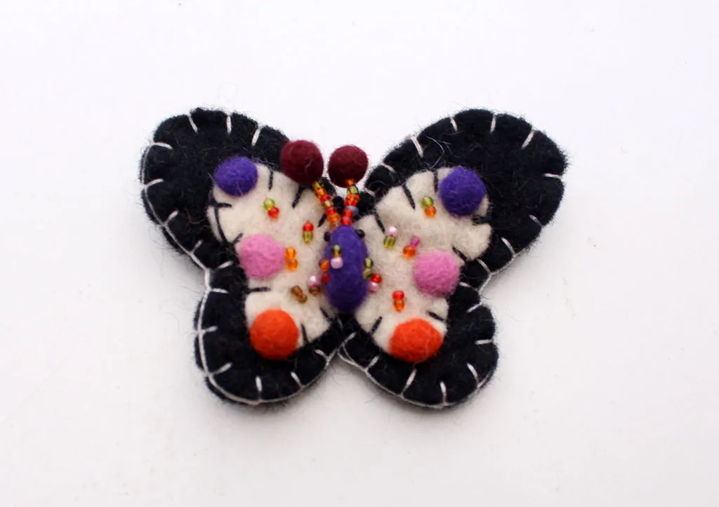 Felt Butterfly Brooch with Beads Decoration