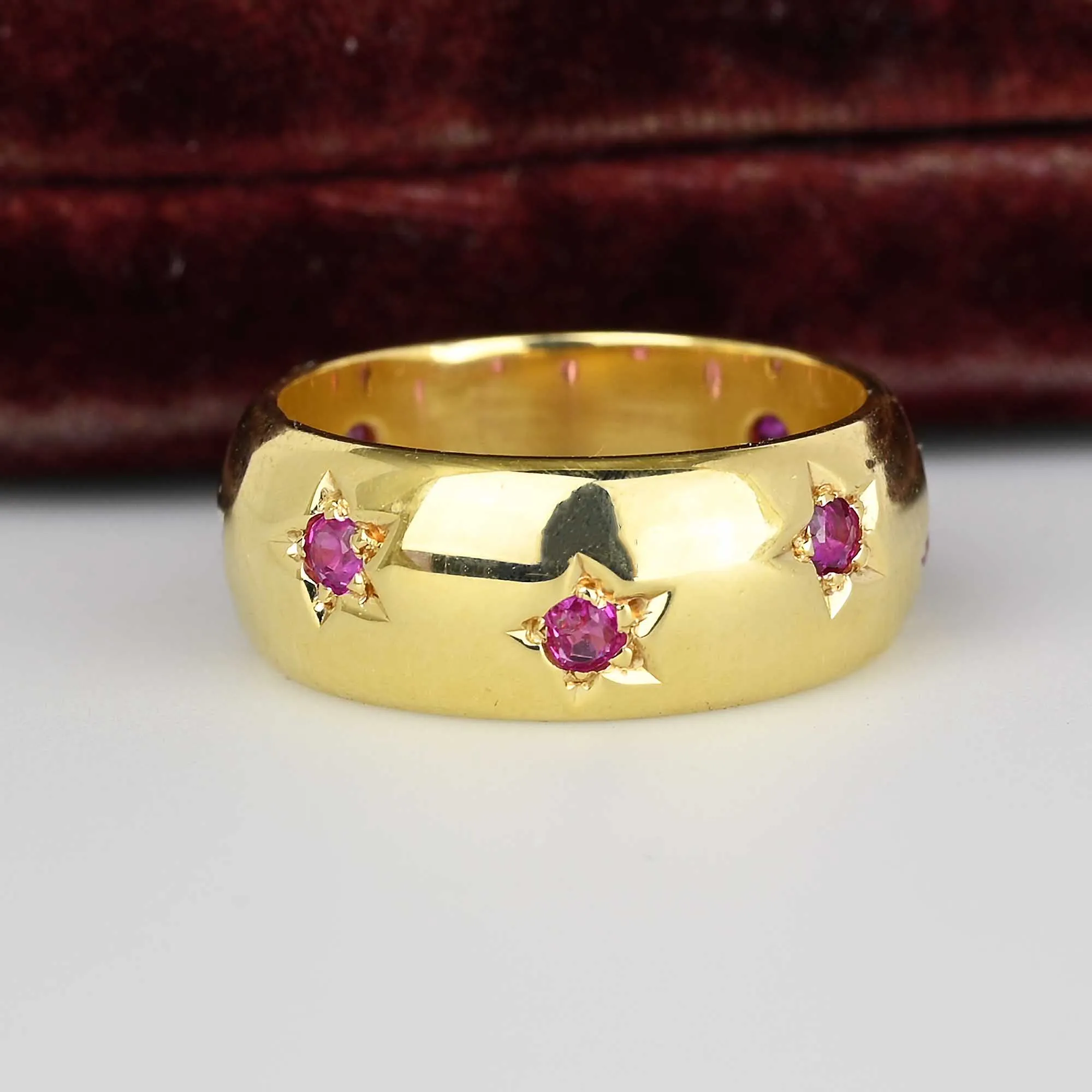 Final Payment Vintage Heavy 14K Gold Star Ruby Eternity Ring Band