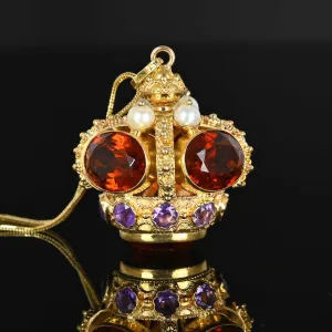 Fine 18K Gold Citrine Amethyst Etruscan Fob Pendant