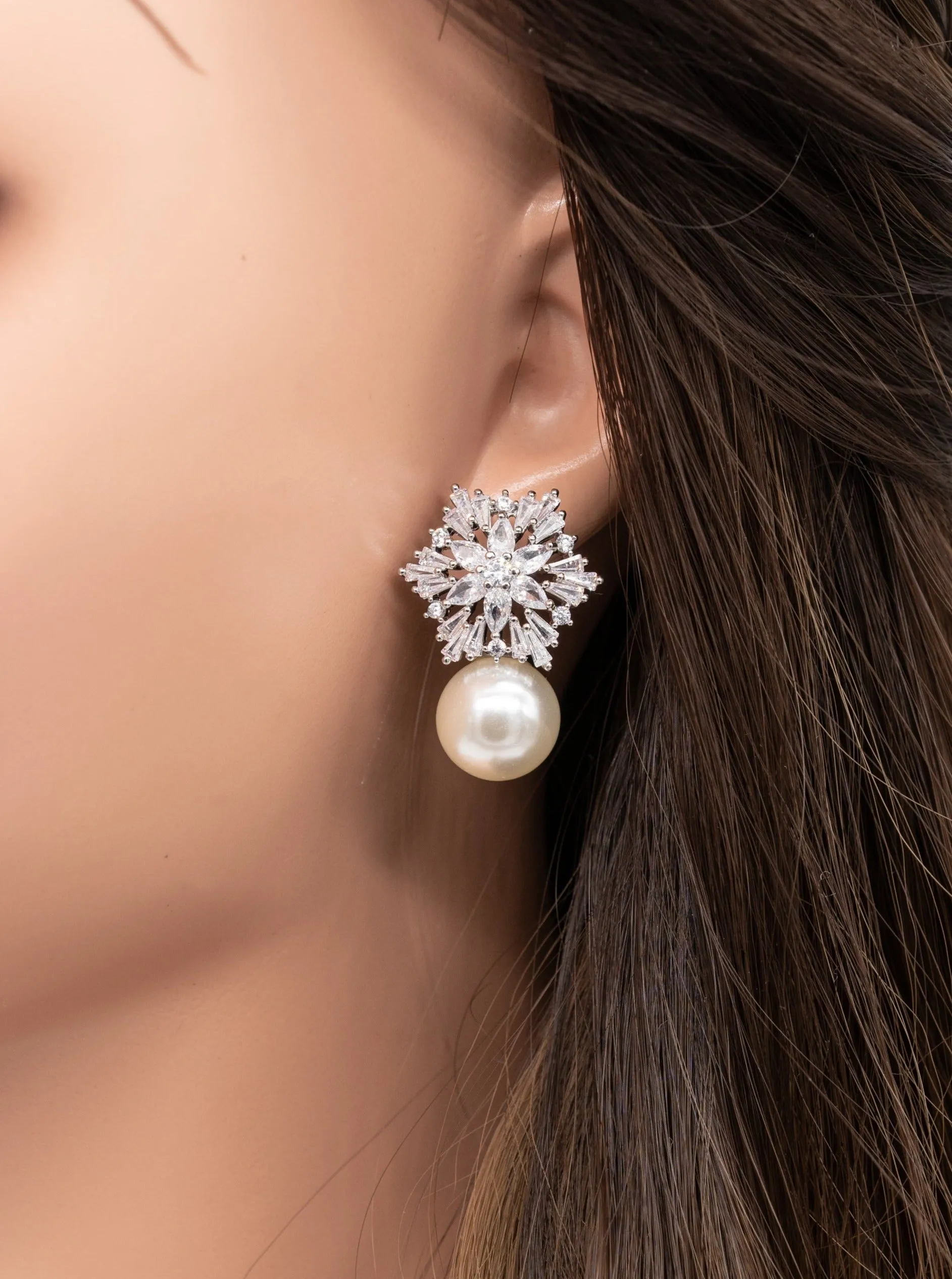 Flora Silver CZ Stud Earrings