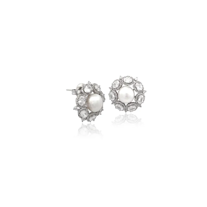 Freshwater Pearl & Cubic Zirconia Earrings