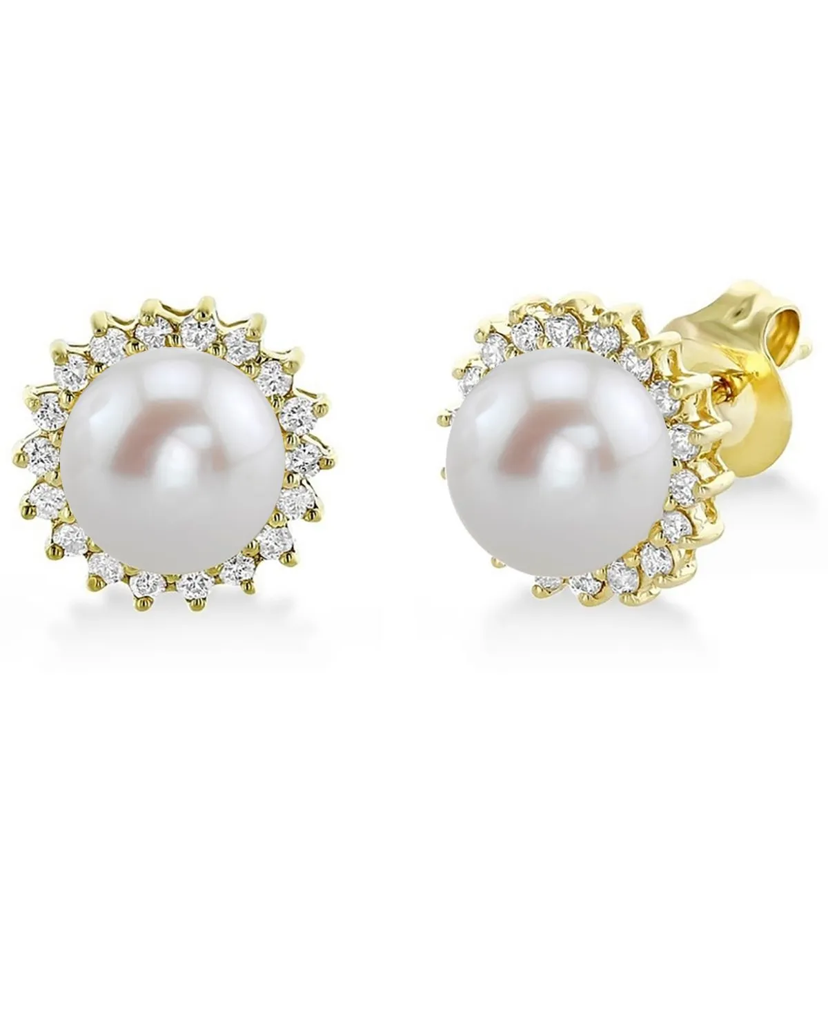 Freshwater Pearl & Diamond Halo Stud Earrings