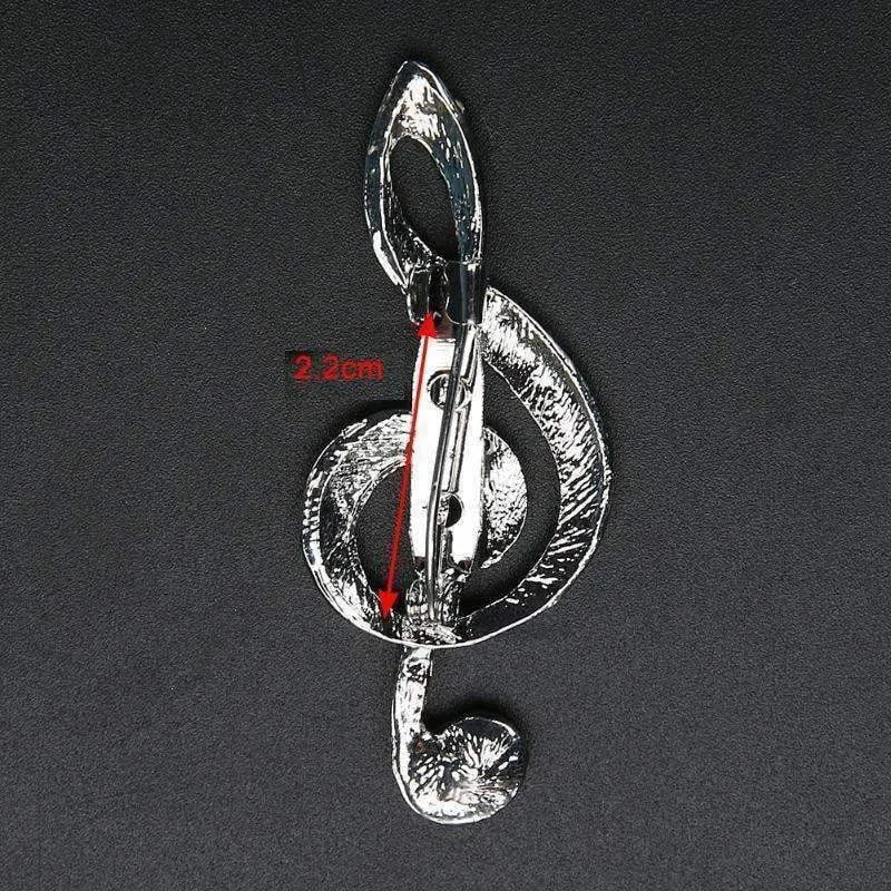 G Clef / Treble Clef Brooch / Pin - Silver with Crystals