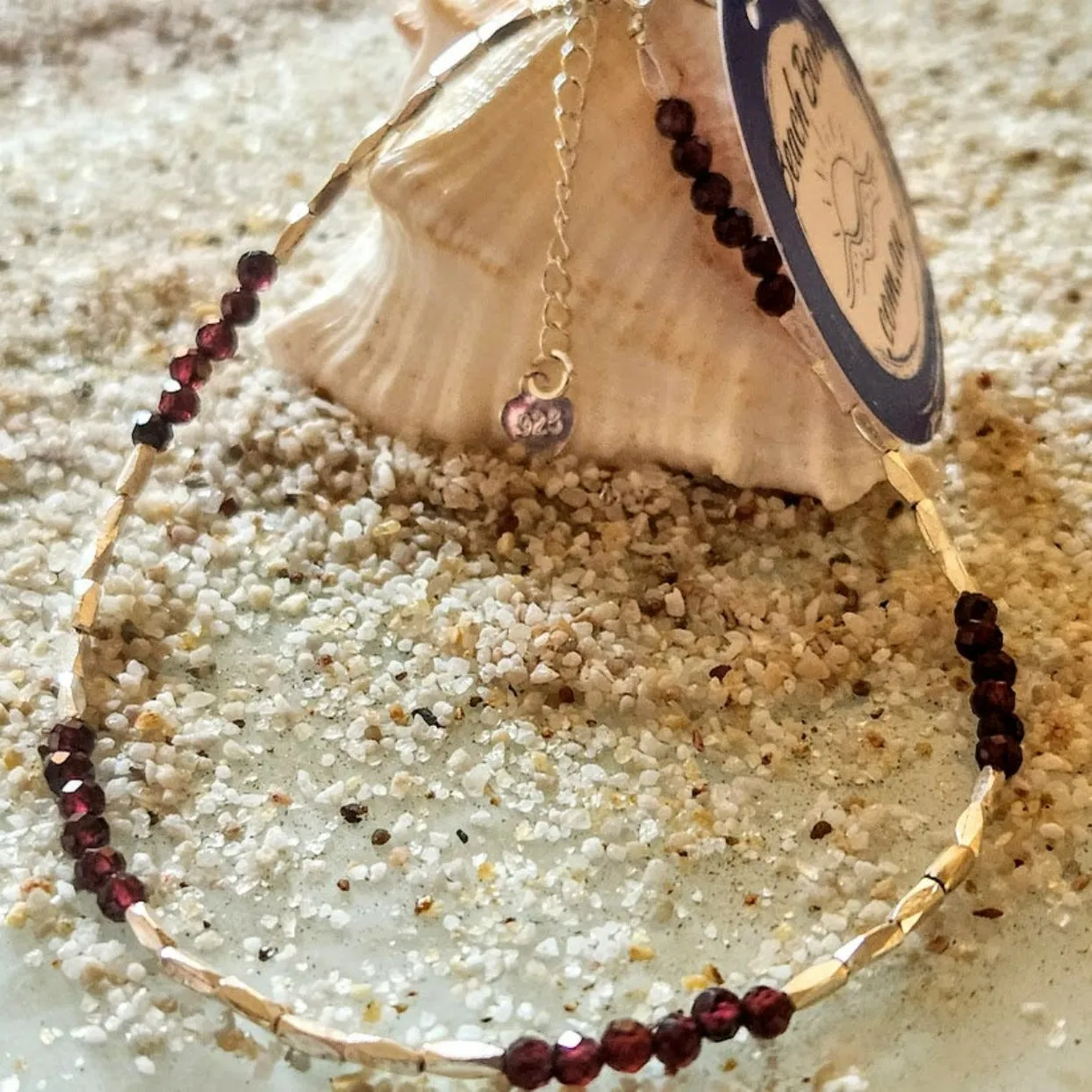 GARNET RED - HILLTRIBE SILVER ANKLET