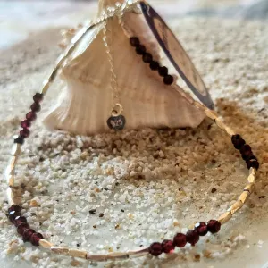 GARNET RED - HILLTRIBE SILVER ANKLET