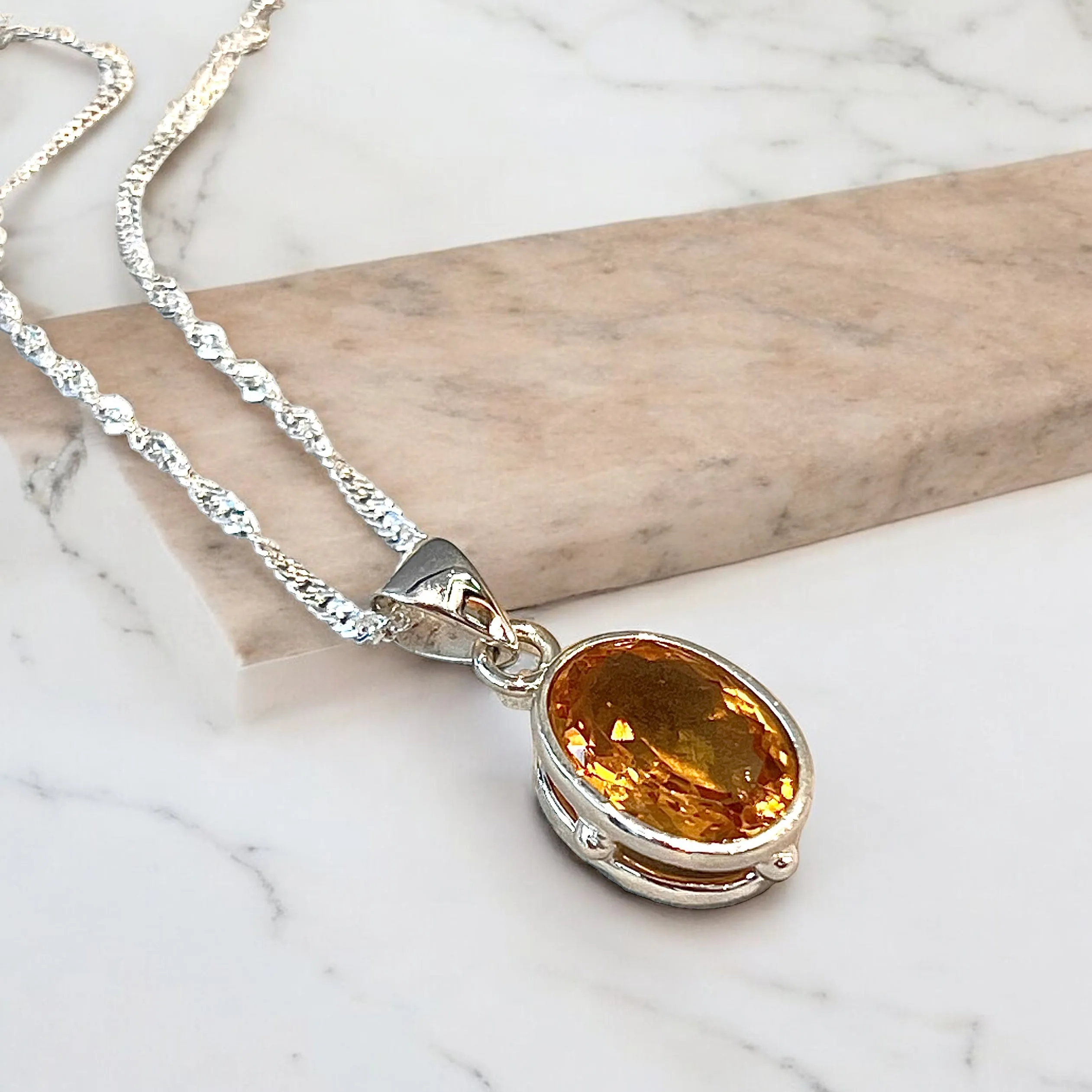 Genuine Citrine Gemstone Pendant Necklace