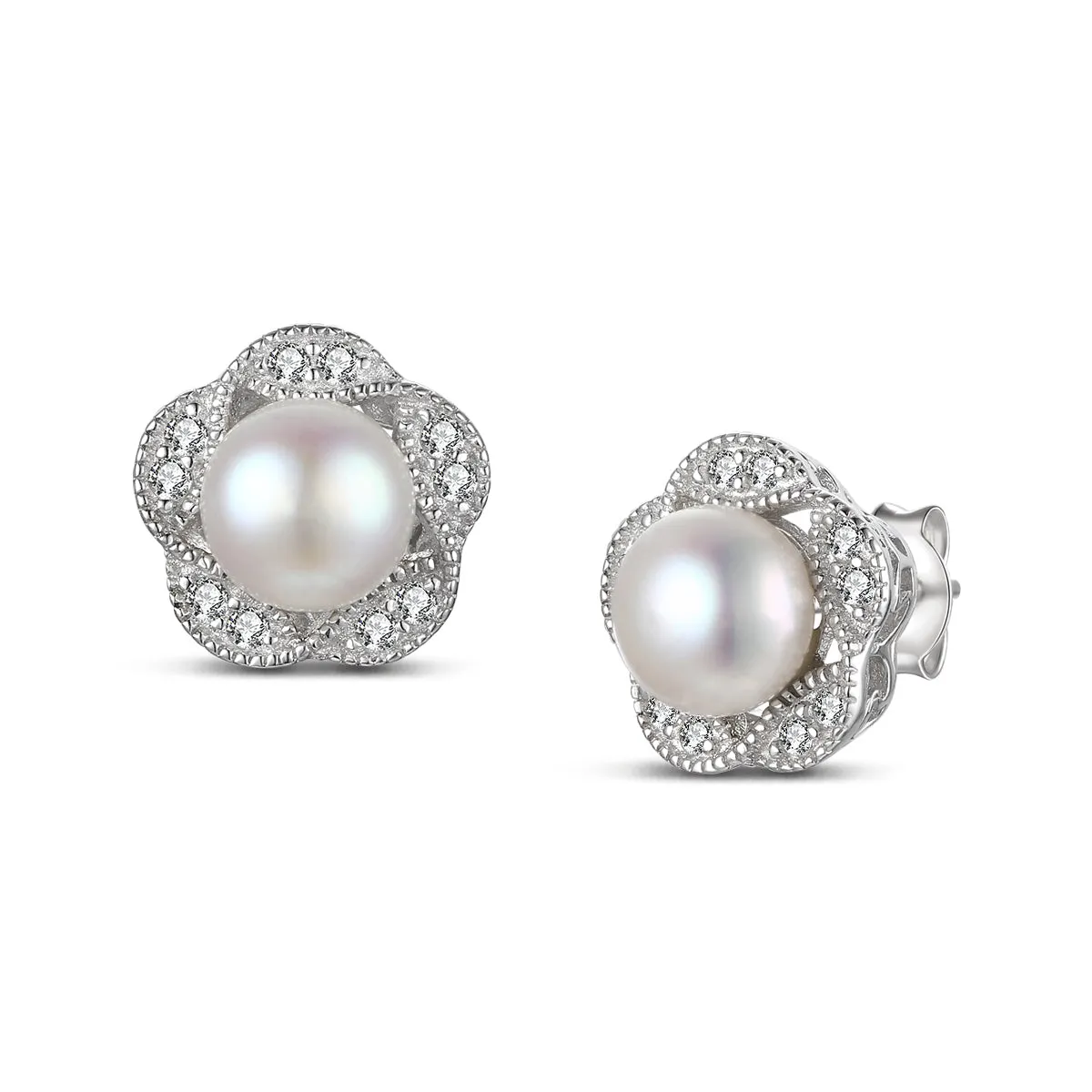 Glamorous White Gold and Pearl Drop Earrings