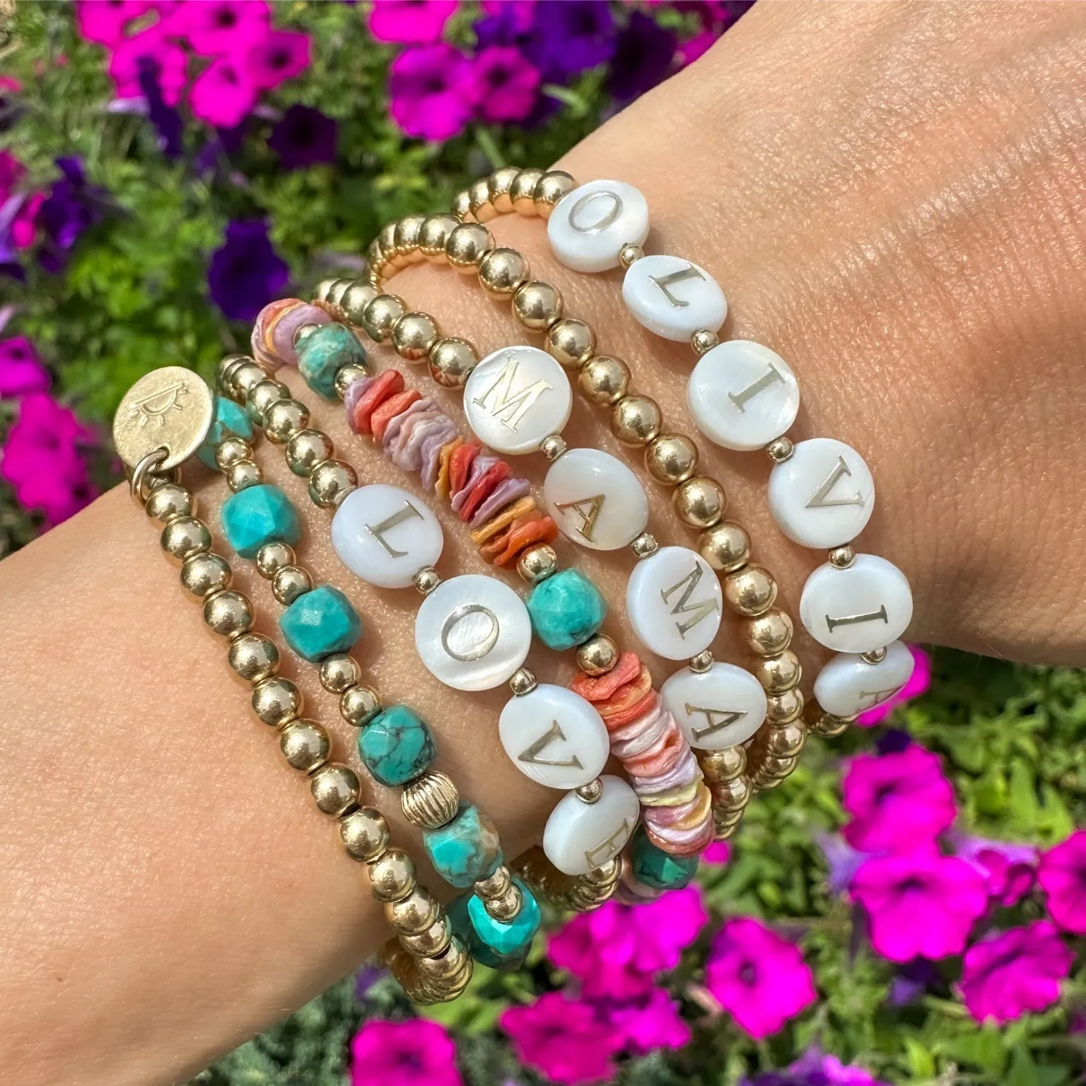 Gold Beaded MAMA Bracelet | Mother of Pearl