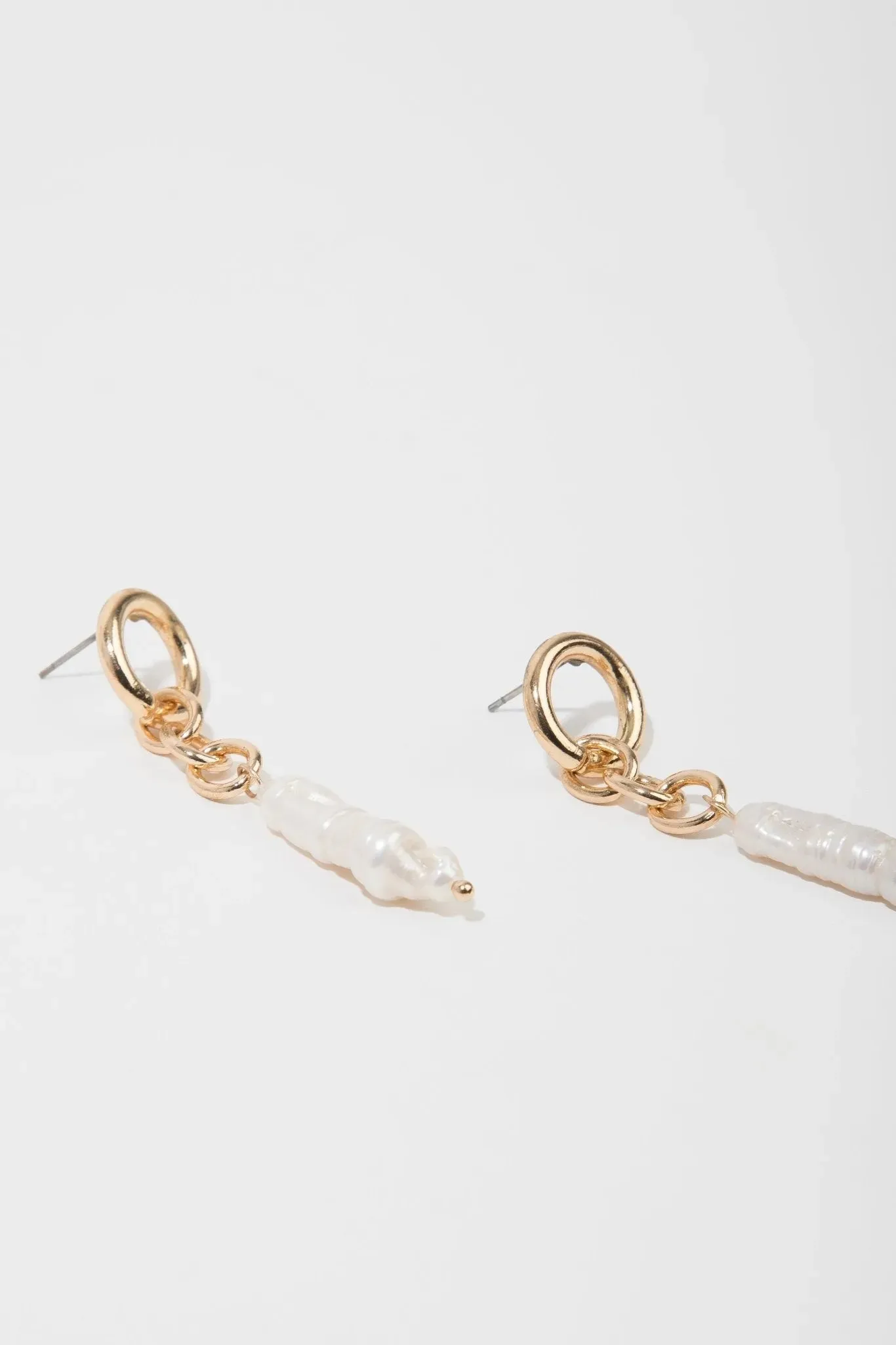 Gold Chain Pearl Drop Earrings