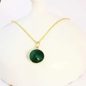 Gold Green Onyx Pendant Necklace