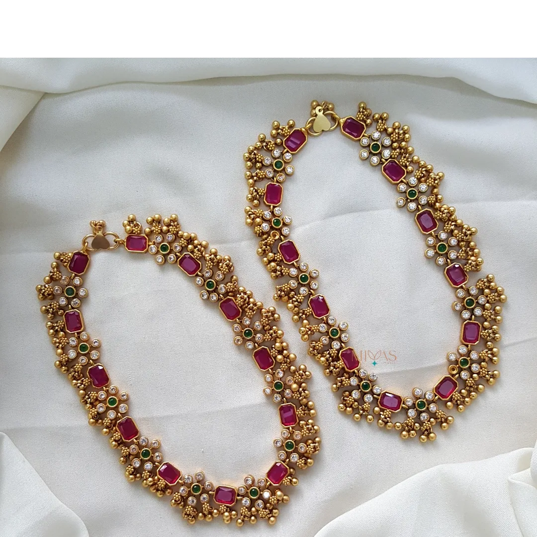 Gold Look Alike AD Stone Anklet - Multi