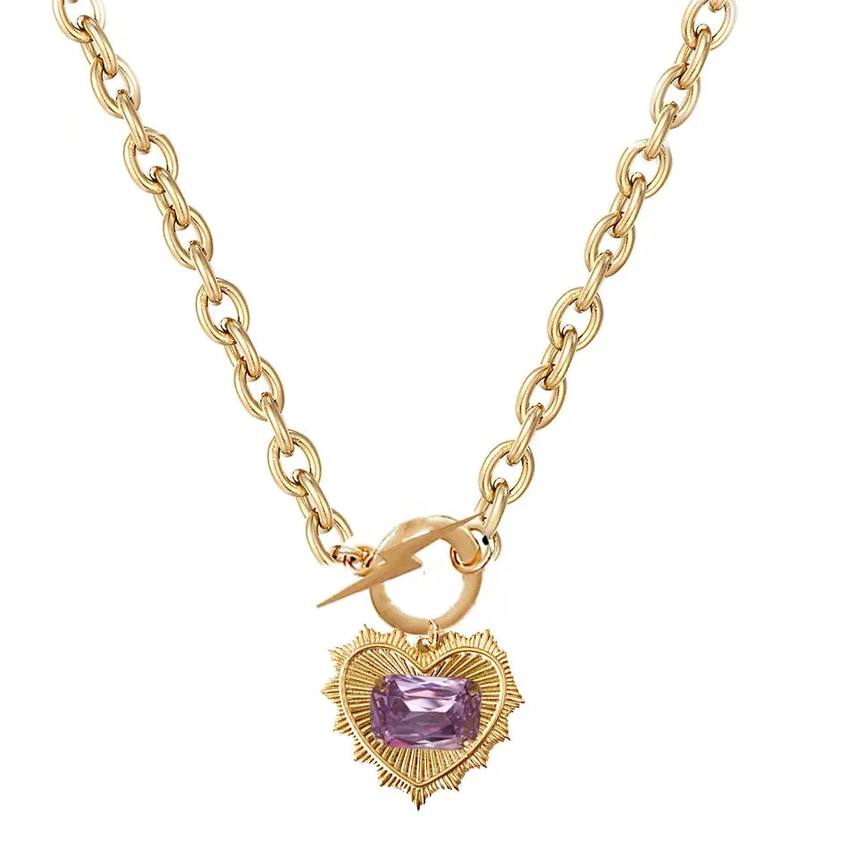 Gold Pave Cubic Zircon Pendant Choker, Gold-color Chain Necklace