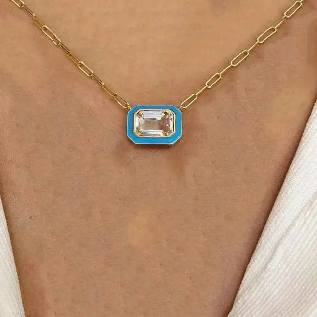 Gold Pave Cubic Zircon Pendant Choker, Gold-color Chain Necklace