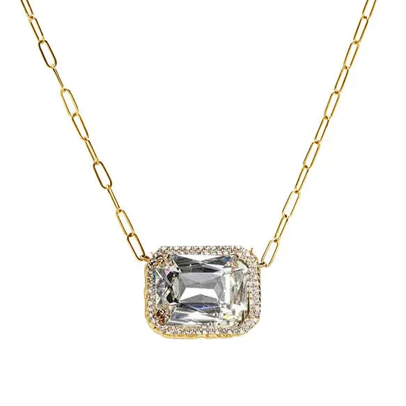 Gold Pave Cubic Zircon Pendant Choker, Gold-color Chain Necklace