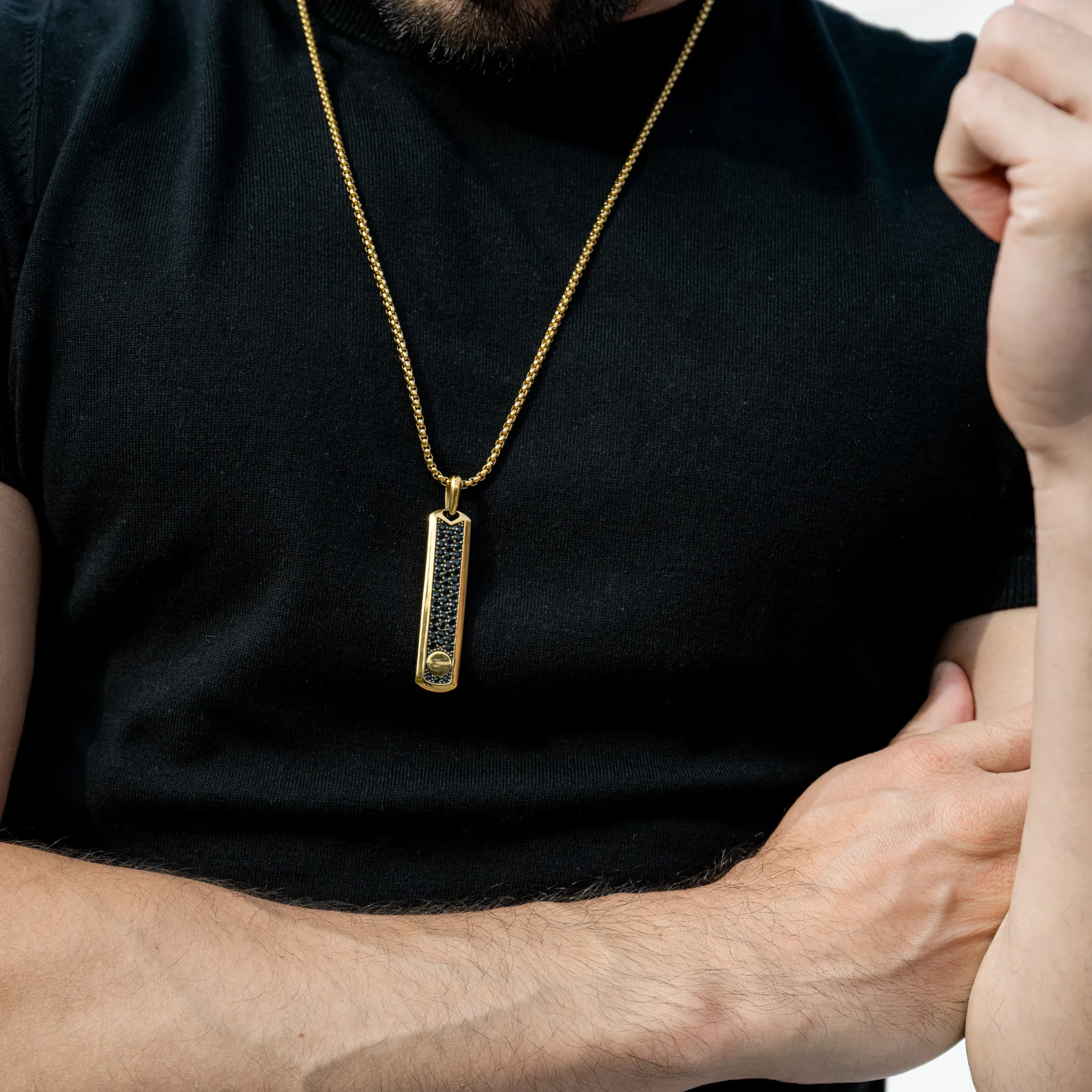 Golden Necklace with Black Zircon Pendant