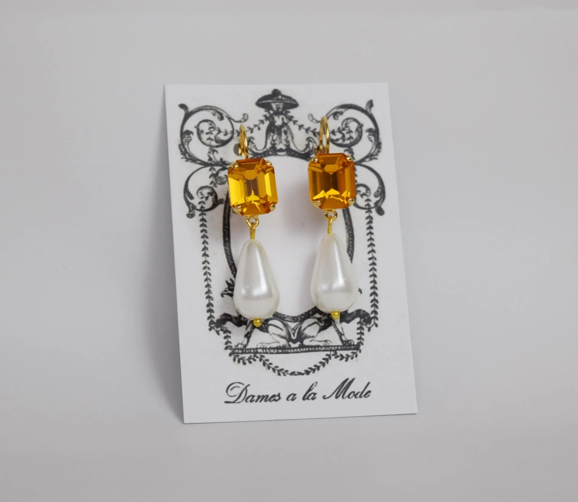 Golden Topaz Crystal and Pearl Earrings