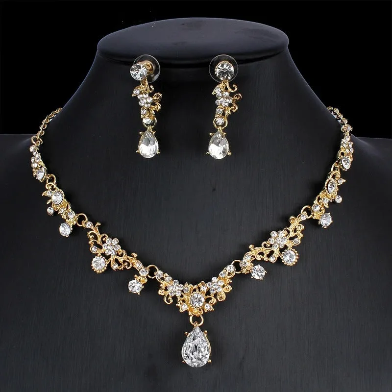 Golden Zircon Jewelry Set Bridal Necklace Earrings Wedding Two-piece Set