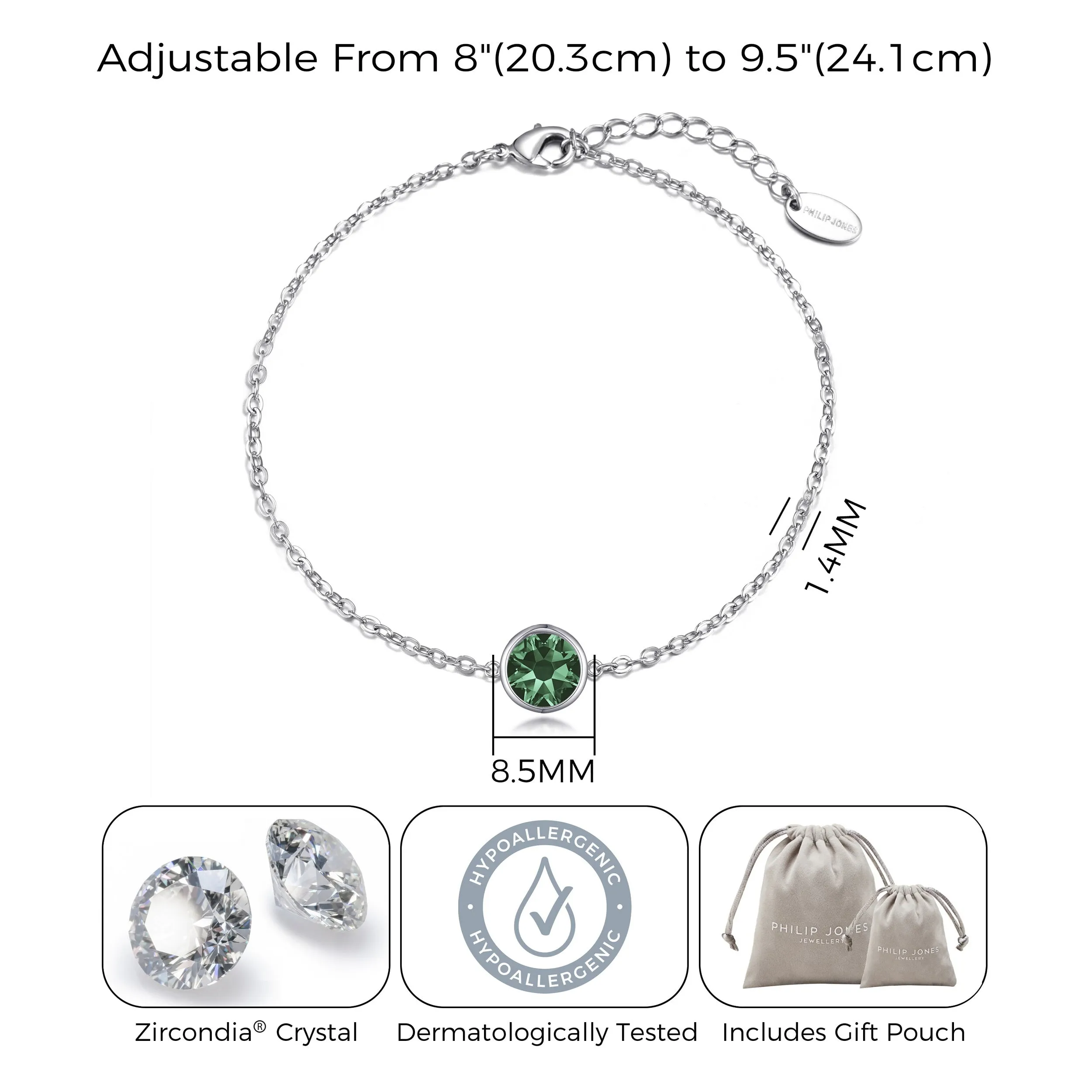 Green Crystal Anklet Created with Zircondia® Crystals