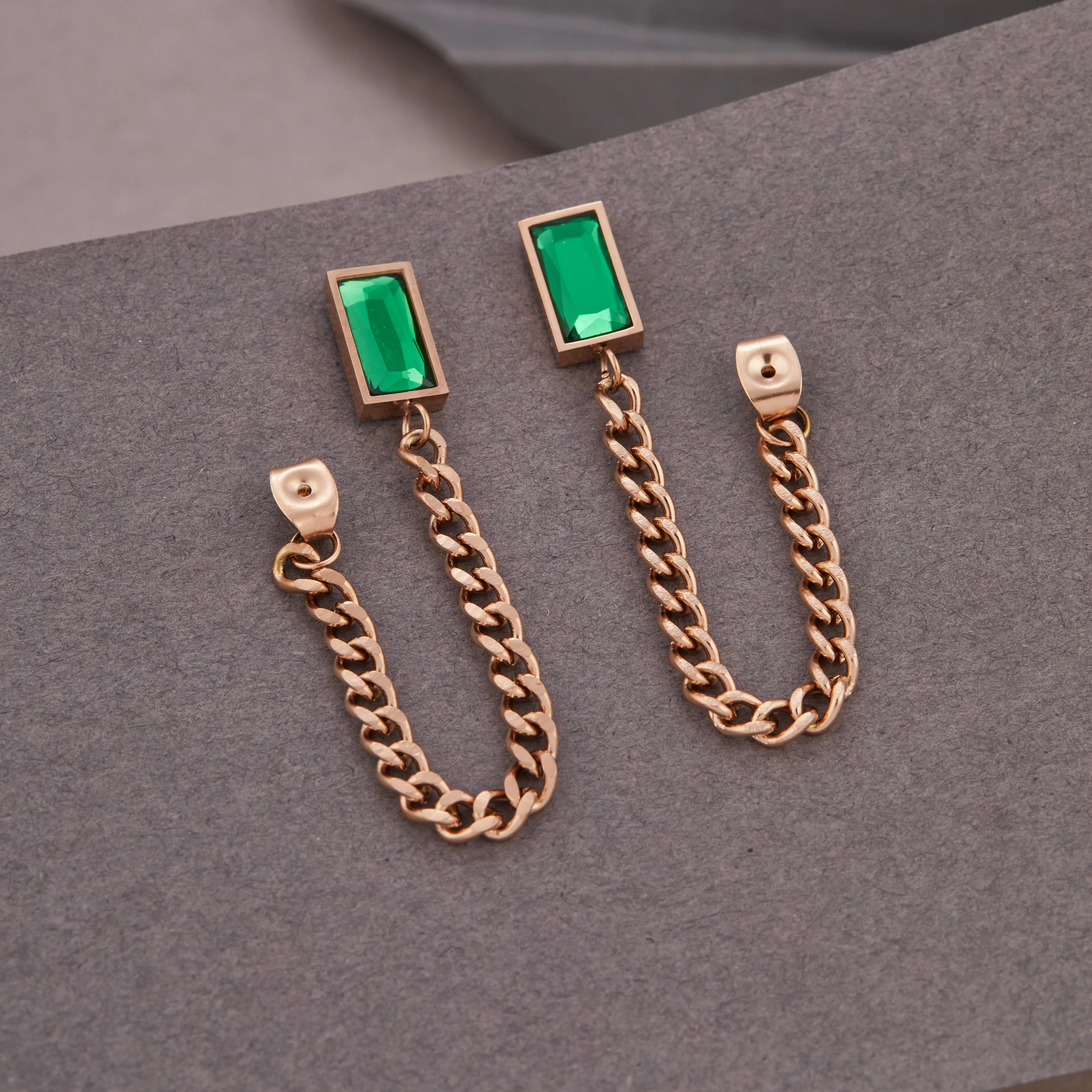 Green Emerald Chain Earrings Design