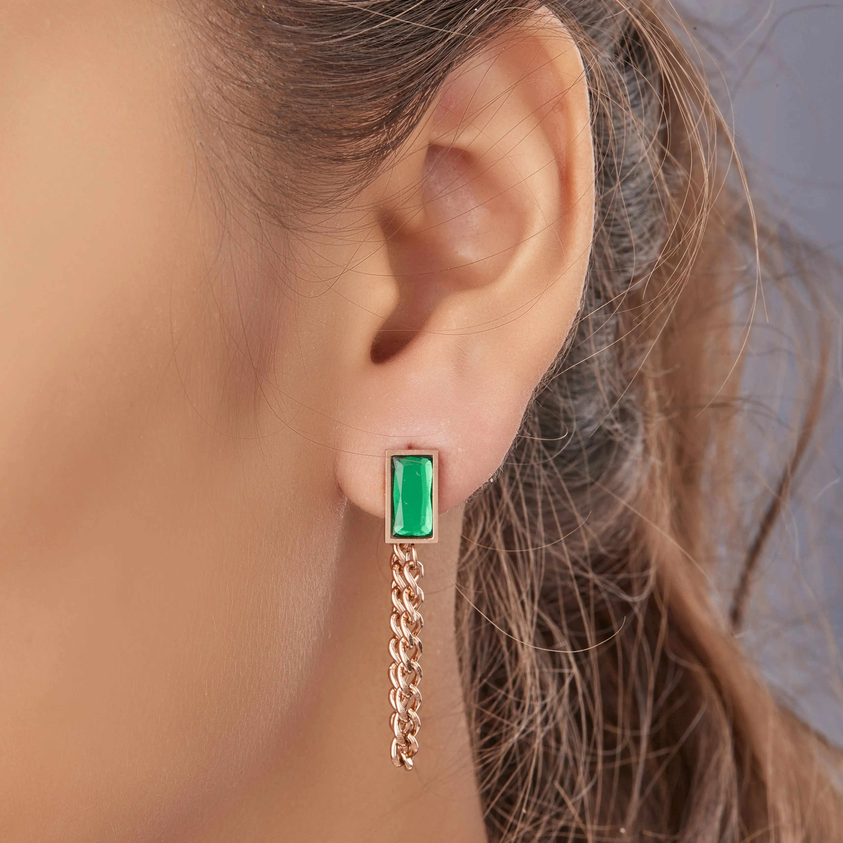 Green Emerald Chain Earrings Design