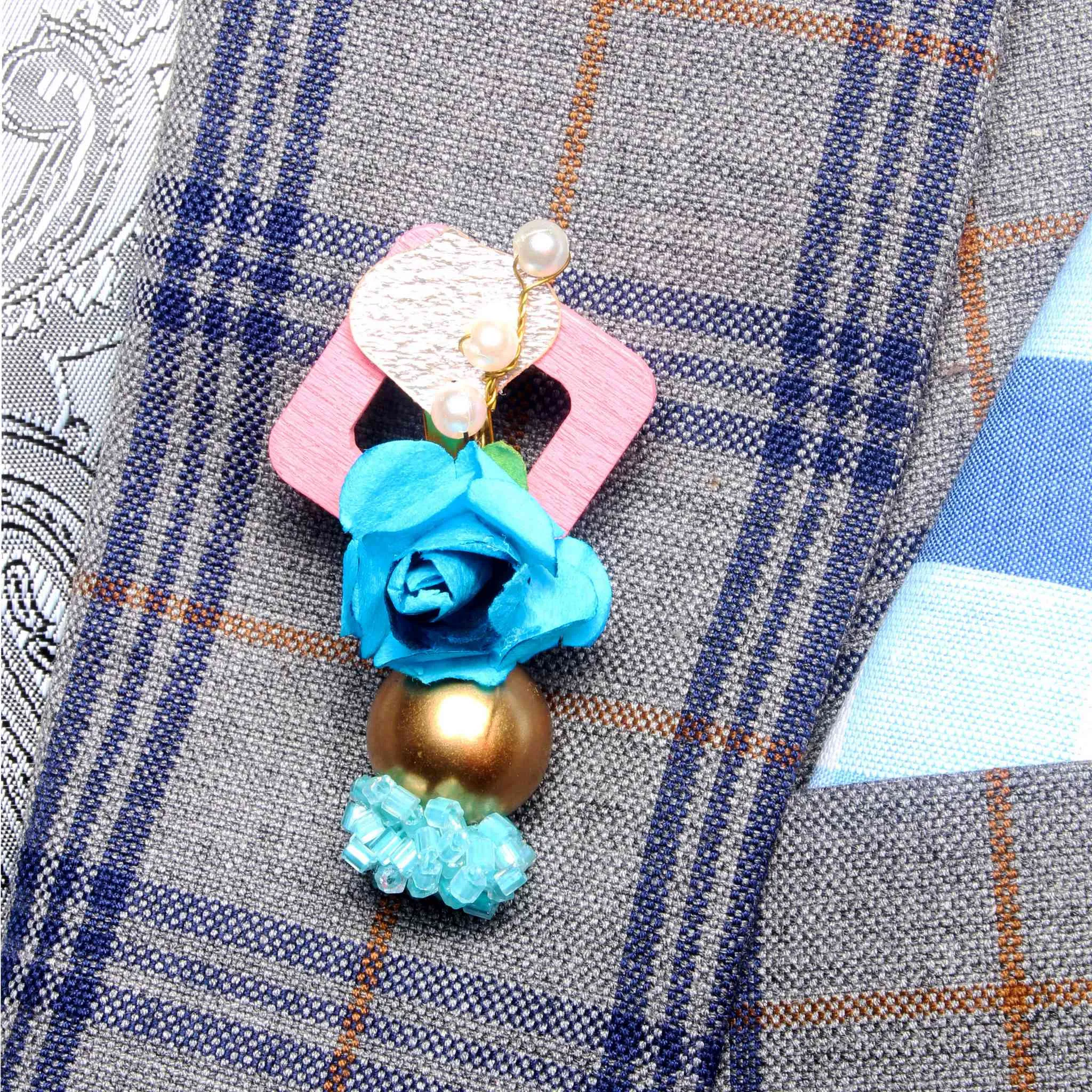 Handmade Paper Floral Elegant Brooch Lapel Pin for Boys Men, Welcome Gift