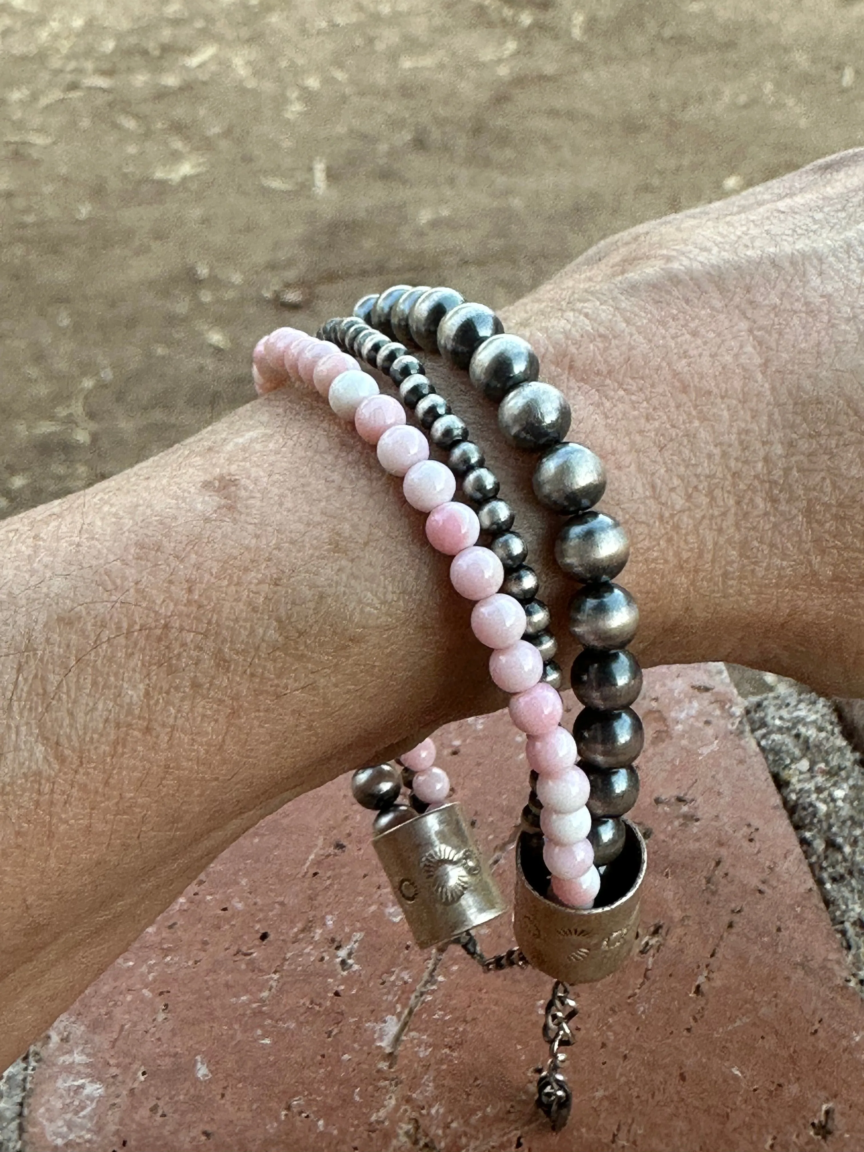 Handmade Sterling Silver and Pink Conch Beaded Bracelet