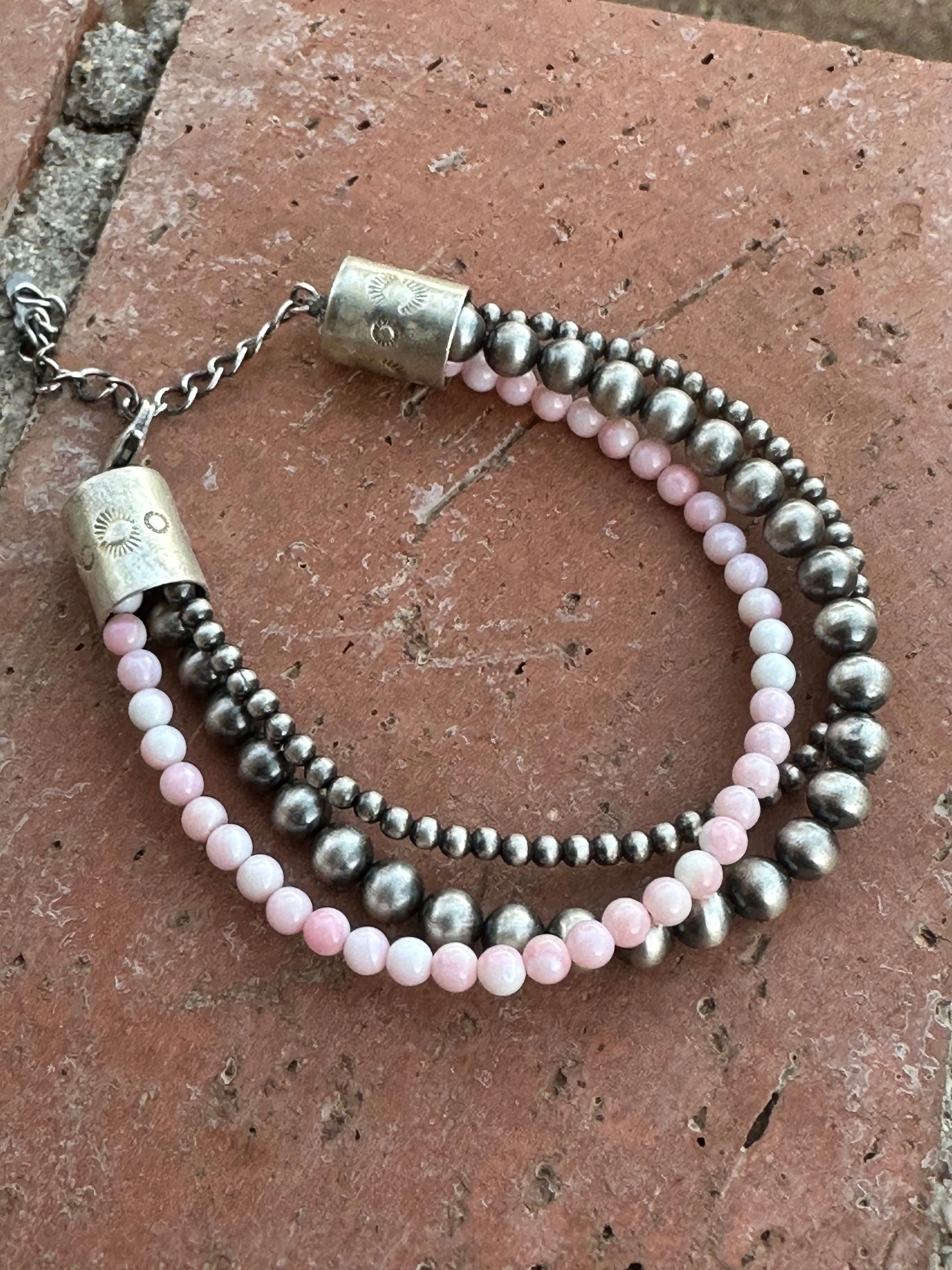 Handmade Sterling Silver and Pink Conch Beaded Bracelet