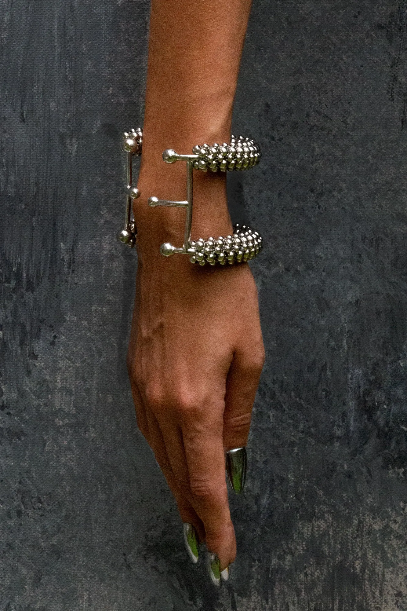 Hera Beaded Cuff in Silver